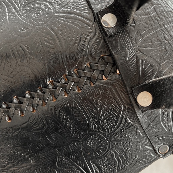 Rare True Vintage 70's Genuine Leatherwork Black Western Satchel Backpack Mexico - Picture 10 of 10